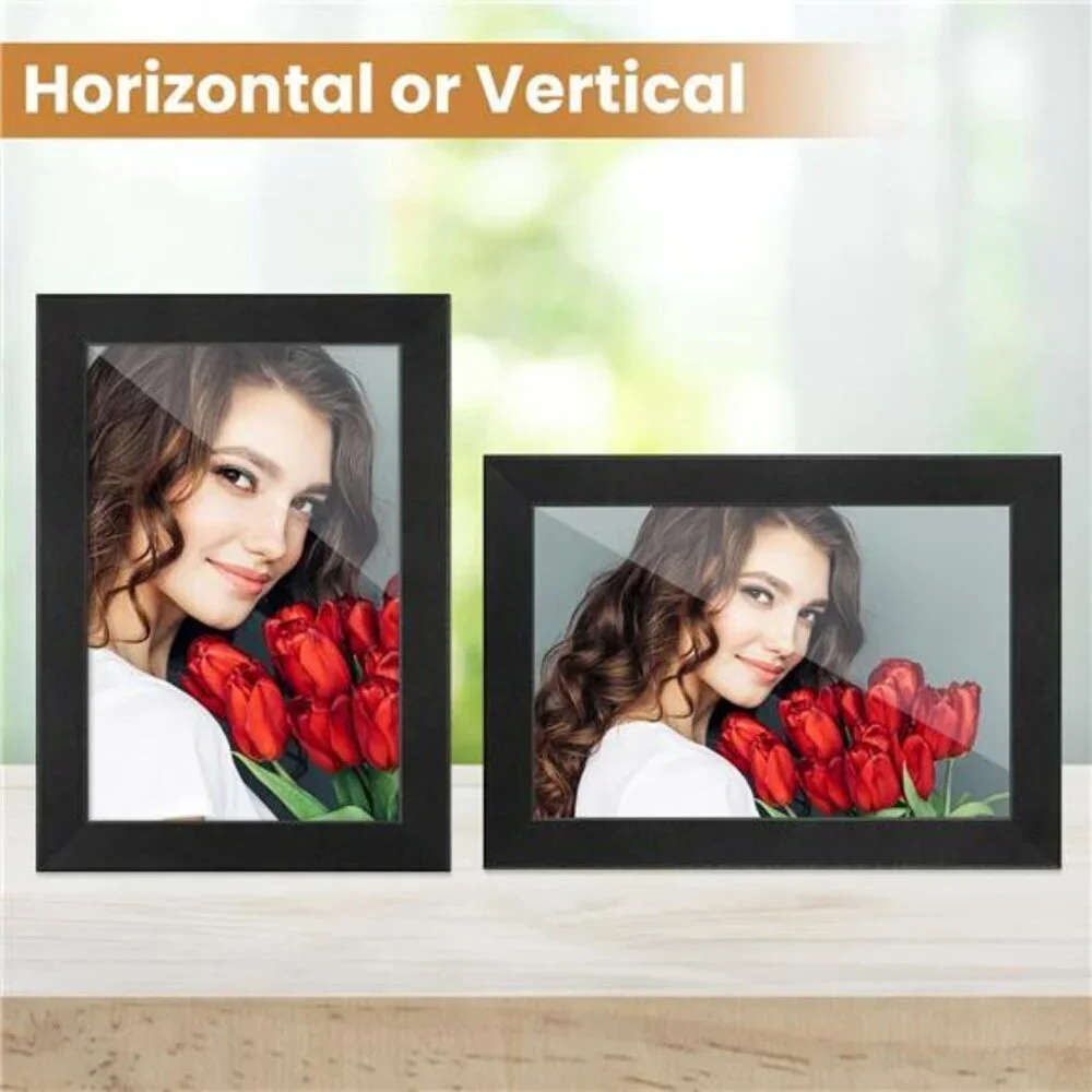 Black wood 4x6 picture frame set of 2 tabletop or wall photo display with plexig